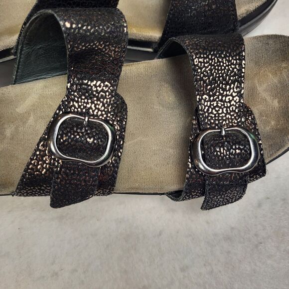 Dansko Sophie Black Gold Metallic Sandal Shimmer Platform 2 Inch Heel 39 8 1/2 - Picture 6 of 10